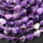 Natural Purple Amethyst Beads Gemstone Puffy Heart Horizontally Drilled 10mm 12mm 14mm 7.5" Strand