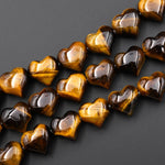 Natural Tiger's Eye Beads Gemstone Puffy Heart Horizontally Drilled 14mm 7.5" Strand