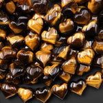 Natural Tiger's Eye Beads Gemstone Puffy Heart Horizontally Drilled 14mm 7.5" Strand