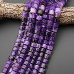 Gemmy Natural Purple Amethyst 12mm Smooth Rondelle Wheel Short Cylinder Beads 15.5" Strand B4965