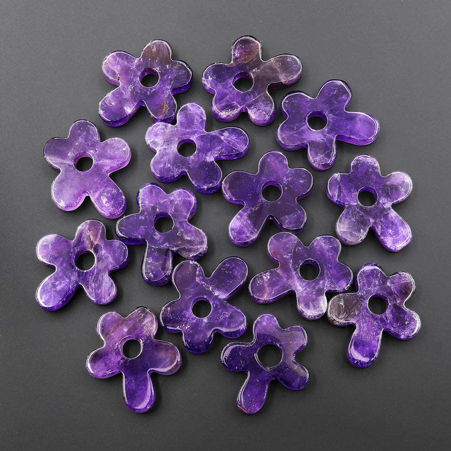 Carved Natural Cherry Blossom Gemstone Flower Pendant Bead Amethyst Aventurine Blue Sodalite Rose Quartz Rock Crystal Red Jasper Amazonite