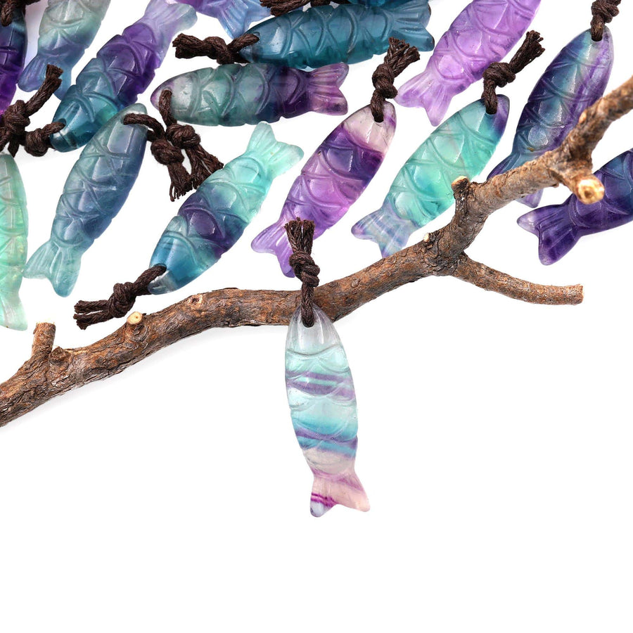 AAA Hand Carved Natural Fluorite Fish Charm Pendant Focal Bead