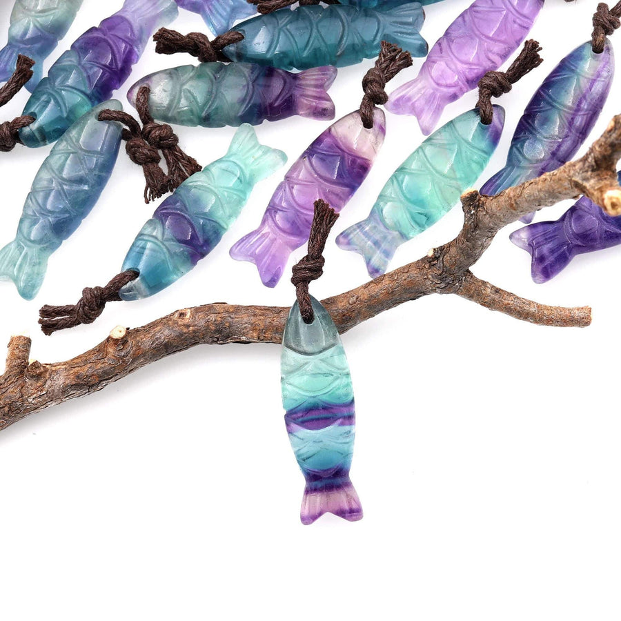 AAA Hand Carved Natural Fluorite Fish Charm Pendant Focal Bead A1