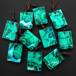 Extremely Rare Natural Blue Chrysocolla Green Malachite Rectangle Tile Pendant PDT0890