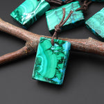 Extremely Rare Natural Blue Chrysocolla Green Malachite Rectangle Tile Pendant PDT0890