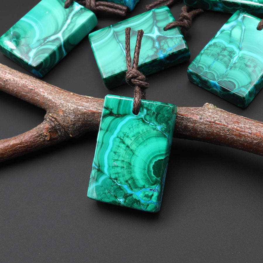 Extremely Rare Natural Blue Chrysocolla Green Malachite Rectangle Tile Pendant PDT0890