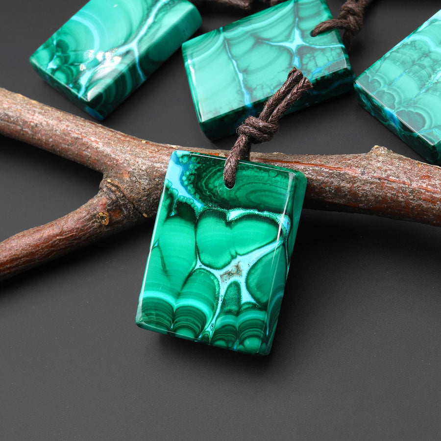 Extremely Rare Natural Blue Chrysocolla Green Malachite Rectangle Tile Pendant PDT0890