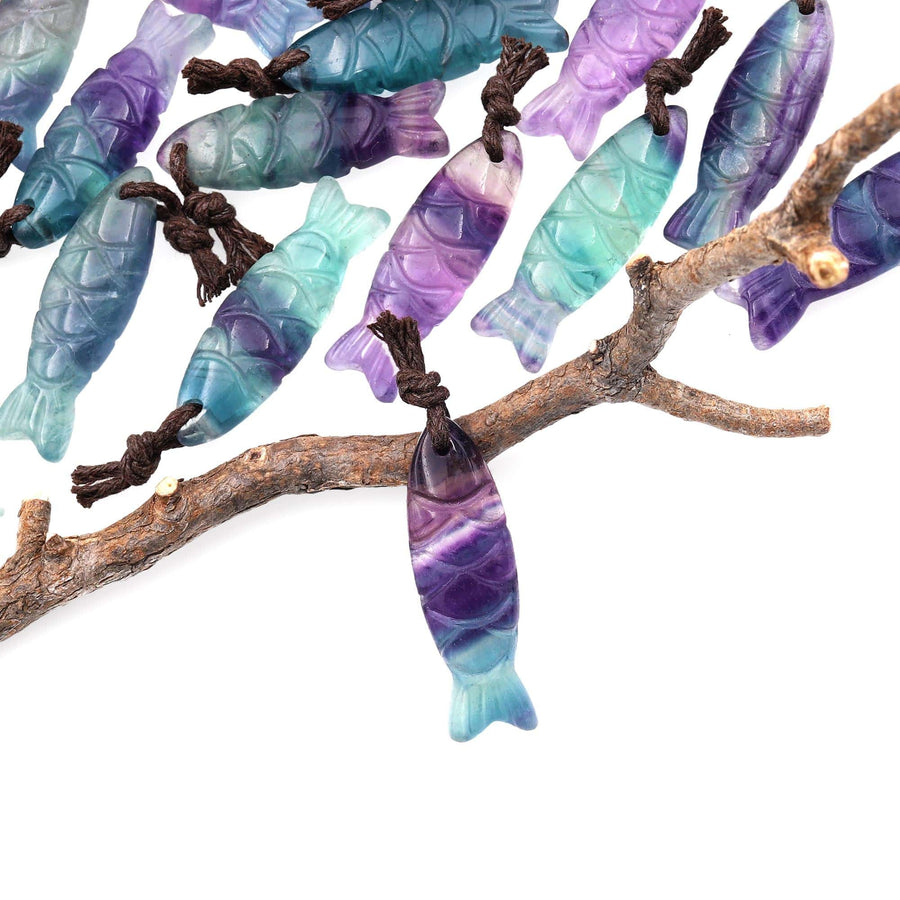 AAA Hand Carved Natural Fluorite Fish Charm Pendant Focal Bead A5