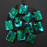 Extremely Rare Natural Blue Chrysocolla Green Malachite Rectangle Tile Pendant PDT0891