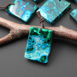 Extremely Rare Natural Shattuckite Blue Chrysocolla Green Malachite Rectangle Tile Pendant PDT0889