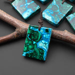 Extremely Rare Natural Shattuckite Blue Chrysocolla Green Malachite Rectangle Tile Pendant PDT0889