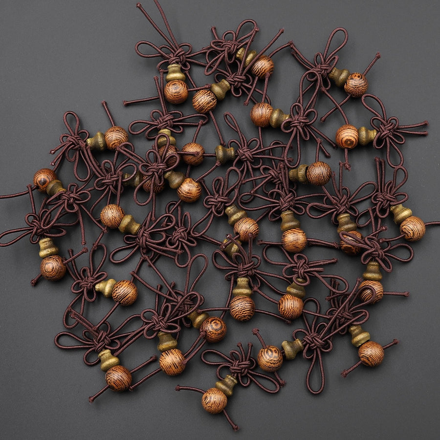 Natural 8mm Genge Wood Guru Bead Three Holes T-Bead Mala Making Prayer Bead Cone
