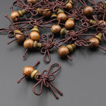 Natural 8mm Genge Wood Guru Bead Three Holes T-Bead Mala Making Prayer Bead Cone