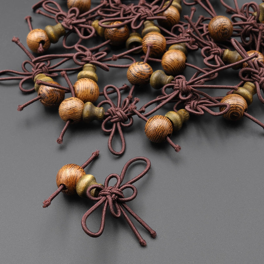 Natural 8mm Genge Wood Guru Bead Three Holes T-Bead Mala Making Prayer Bead Cone