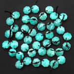 AAA Natural Sea Blue Green Peruvian Amazonite Faceted Geometric Round Octagon Coin Disc 12mm Earring Pair Matched Gemstones