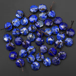 AAA Natural Blue Lapis Faceted Geometric Round Octagon Coin Disc 12mm Earring Pair Matched Gemstones