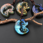AAA Fiery Hand Carved Natural Labradorite Moon Fairy Pendant Gemstone