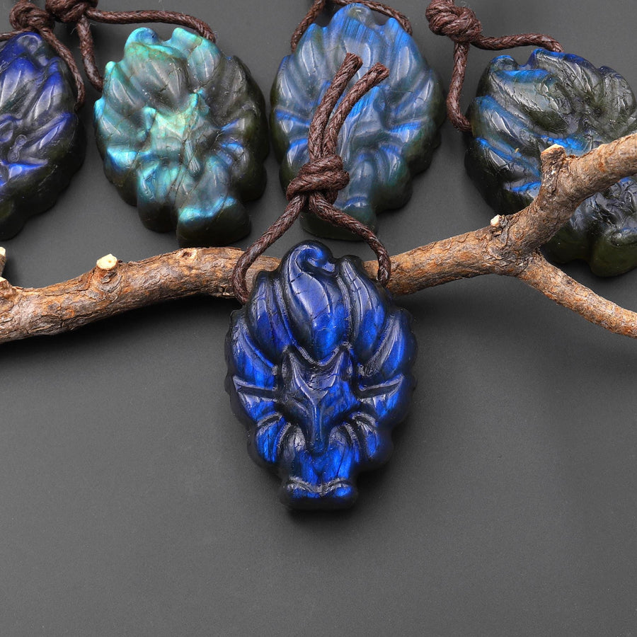 AAA Hand Carved Natural Nine-Tailed Fox Labradorite Pendant Side Drilled Gemstone PDT0879