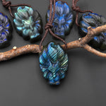 AAA Hand Carved Natural Nine-Tailed Fox Labradorite Pendant Side Drilled Gemstone PDT0879