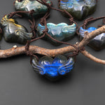 AAA 2 Two Hole Side Drilled Pendant Hand Carved Natural Labradorite Angel Wing Heart Drilled Gemstone Focal Bead PDT0881
