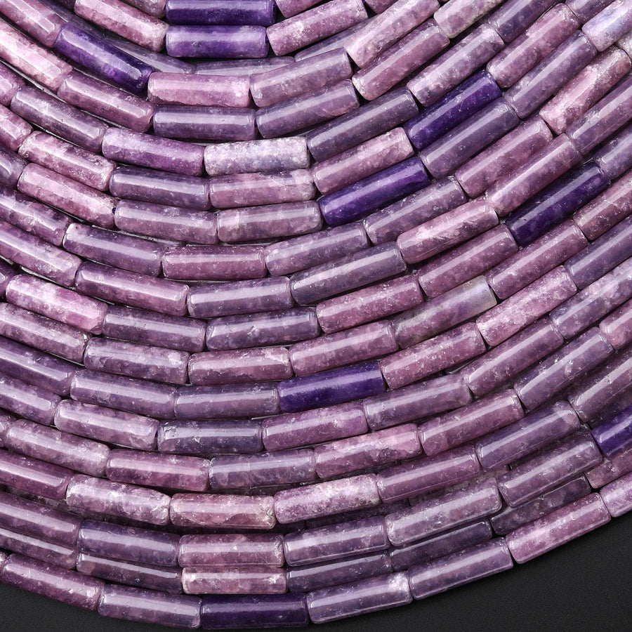 Natural Purple Lepidolite Mica Thin Long Tube Beads 15.5" Strand