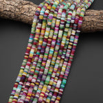 Gemstone Confetti - Mixed Multicolor 6mm Thin Smooth Rondelle Jade Green Pink Lavender Aqua Yellow Burgundy Beads 15.5" Strand