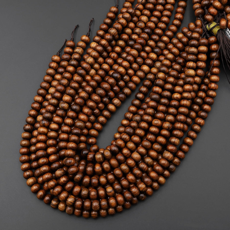 Natural Black Rosewood Smooth Rondelle Beads 8mm Dark Brown Wood Great For Mala Prayer Meditation Therapy 15" Strand