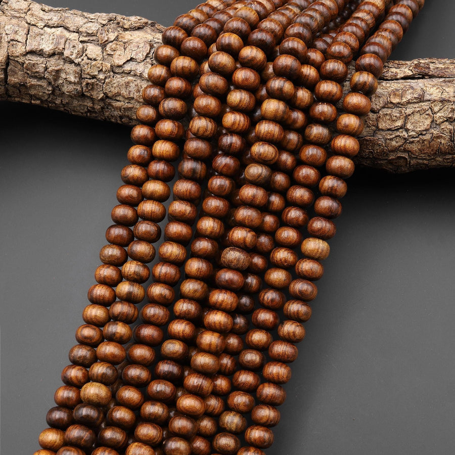 Natural Black Rosewood Smooth Rondelle Beads 8mm Dark Brown Wood Great For Mala Prayer Meditation Therapy 15" Strand