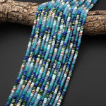 Ocean Gardent - Mixed Multicolor 4mm Smooth Rondelle Jade Natural Blue Lapis Green Tree Agate Impression Jasper Beads 15.5" Strand