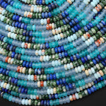 Ocean Gardent - Mixed Multicolor 4mm Smooth Rondelle Jade Natural Blue Lapis Green Tree Agate Impression Jasper Beads 15.5" Strand