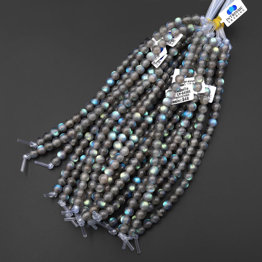 Large Hole Beads 2.5mm Drill Natural Labradorite 8mm Round Beads 8" Strand