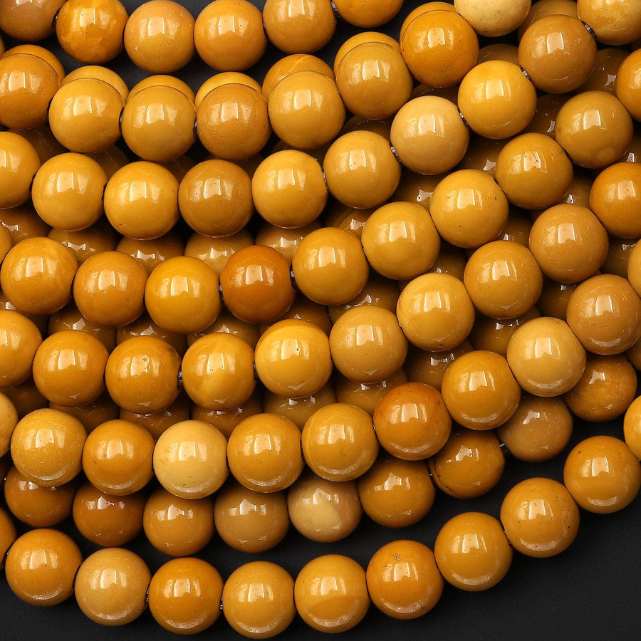 AAA Large Hole Beads 2.5mm Drill Natural Australian Yellow Mookaite Jasper 8mm Round Beads 8" Strand