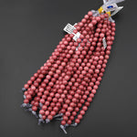 AAA Large Hole Beads 2mm 3mm Drill Natural Pink Petrified Rhodonite 6mm 8mm 10mm Round Beads 8" Strand DK9958