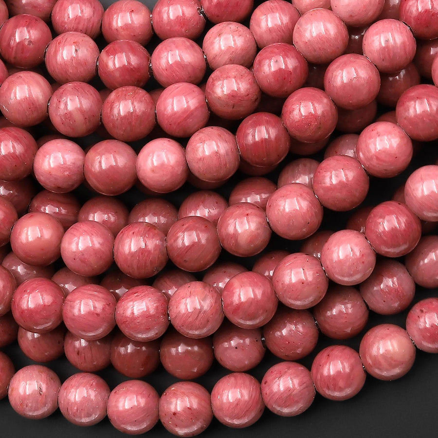 AAA Large Hole Beads 2mm 3mm Drill Natural Pink Petrified Rhodonite 6mm 8mm 10mm Round Beads 8" Strand DK9958