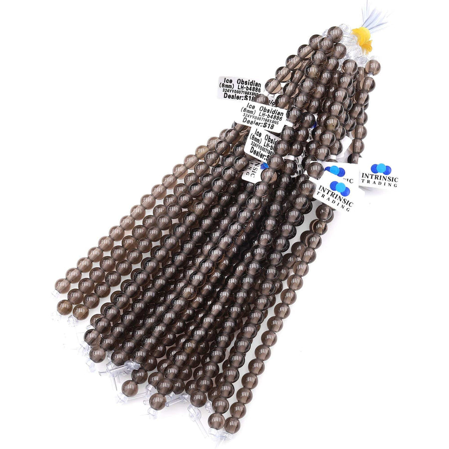 Large Hole Beads 2mm 3mm Drill Natural Ice Obsidian 8mm 10mm Round Beads 8" Strand