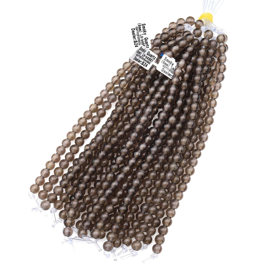 AAA Large Hole Beads 2.5mm Drill Natural Smoky Quartz 8mm Round Beads 8" Strand