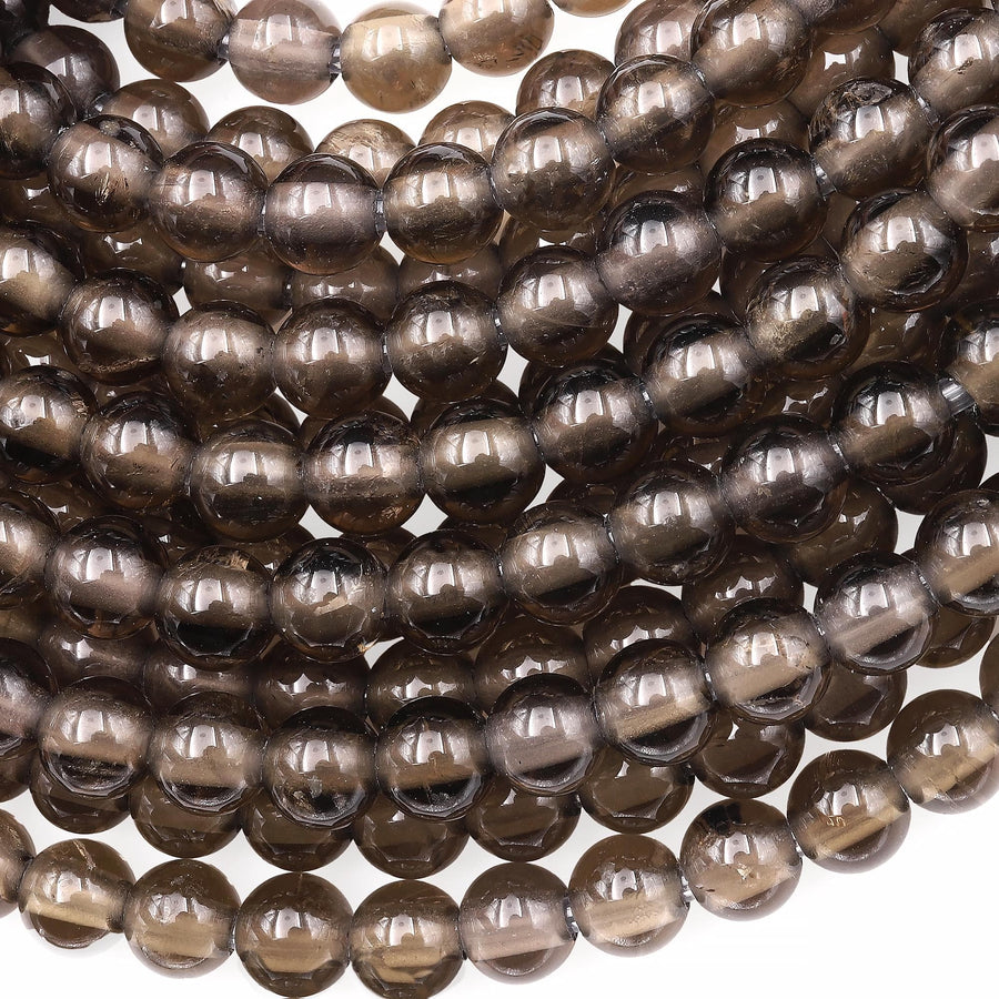 AAA Large Hole Beads 2.5mm Drill Natural Smoky Quartz 8mm Round Beads 8" Strand