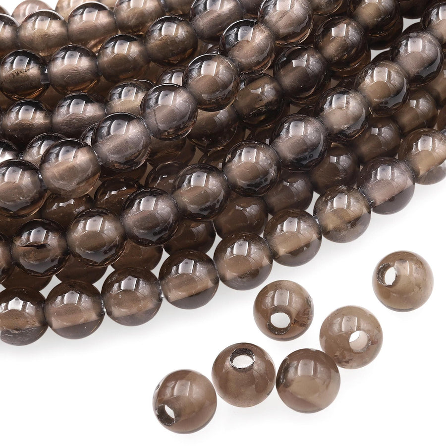 AAA Large Hole Beads 2.5mm Drill Natural Smoky Quartz 8mm Round Beads 8" Strand