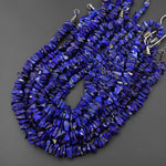 Natural Raw Blue Lapis Lazuli Hand Hammered Freeform Irregular Organic Chip Spike Beads 16.5" Strand B1702