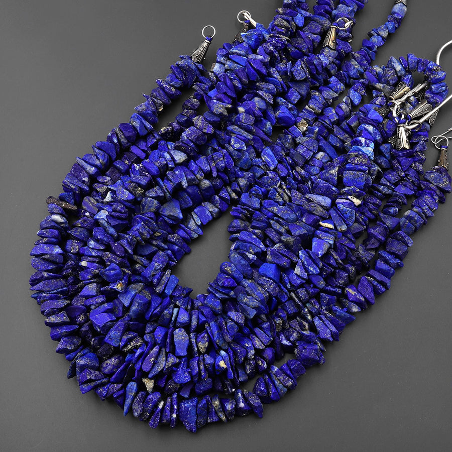 Natural Raw Blue Lapis Lazuli Hand Hammered Freeform Irregular Organic Chip Spike Beads 16.5" Strand B1702