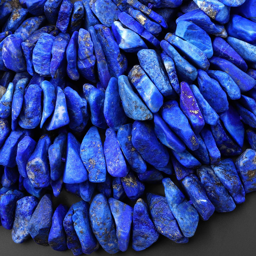 Natural Raw Blue Lapis Lazuli Hand Hammered Freeform Irregular Organic Chip Spike Beads 16.5" Strand B1699