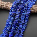 Natural Raw Blue Lapis Lazuli Hand Hammered Freeform Irregular Organic Chip Spike Beads 16.5" Strand B1699
