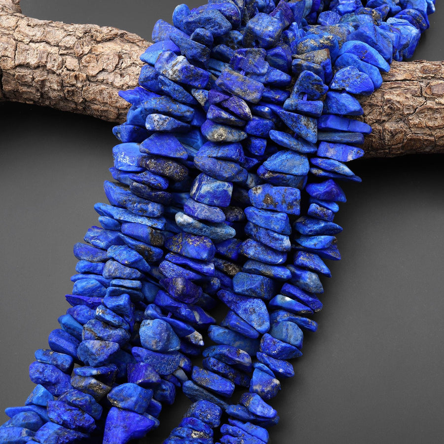Natural Raw Blue Lapis Lazuli Hand Hammered Freeform Irregular Organic Chip Spike Beads 16.5" Strand B1699
