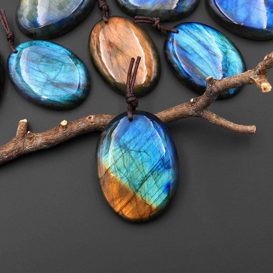 AAA Natural Golden Blue Labradorite Oval Pendant Drilled Gemstone