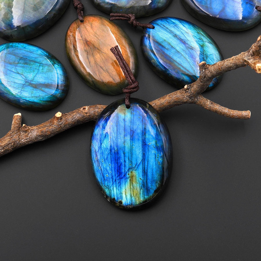 AAA Natural Golden Blue Labradorite Oval Pendant Drilled Gemstone