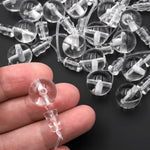 AAA 8mm 10mm 12mm Natural Gemstone Guru Rock Crystal Quartz Beads Three Holes T-Beads Mala Making 3 Holes Prayer Beads Cones