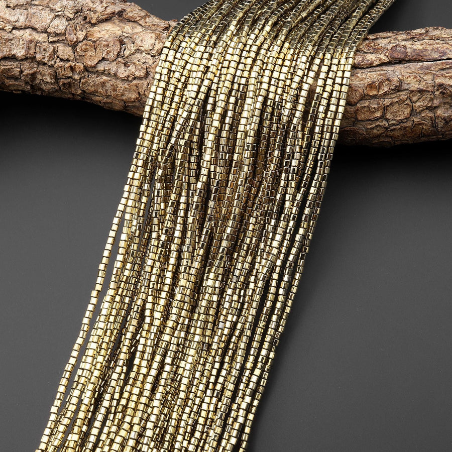 Titanium Pyrite 2mm Tube Spacer Beads 15.5" Strand