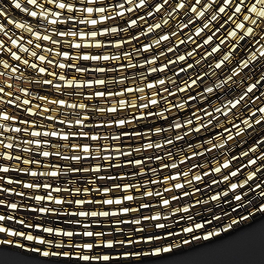 Titanium Pyrite 2mm Tube Spacer Beads 15.5" Strand