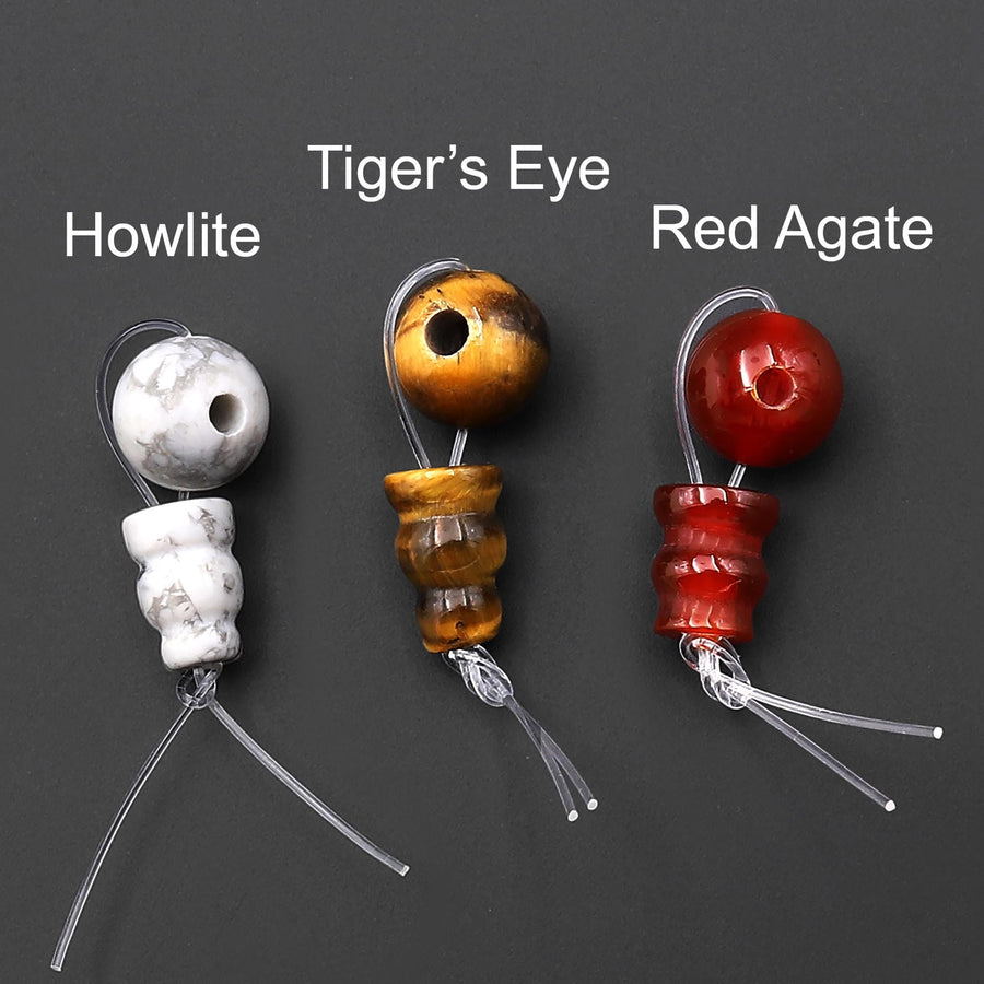 Natural Gemstone Guru Beads Three Holes T-Beads Mala Making 3 Holes Cones 8mm Goldstone Howlite Tiger's Eye Red Jasper Agate Obsidian