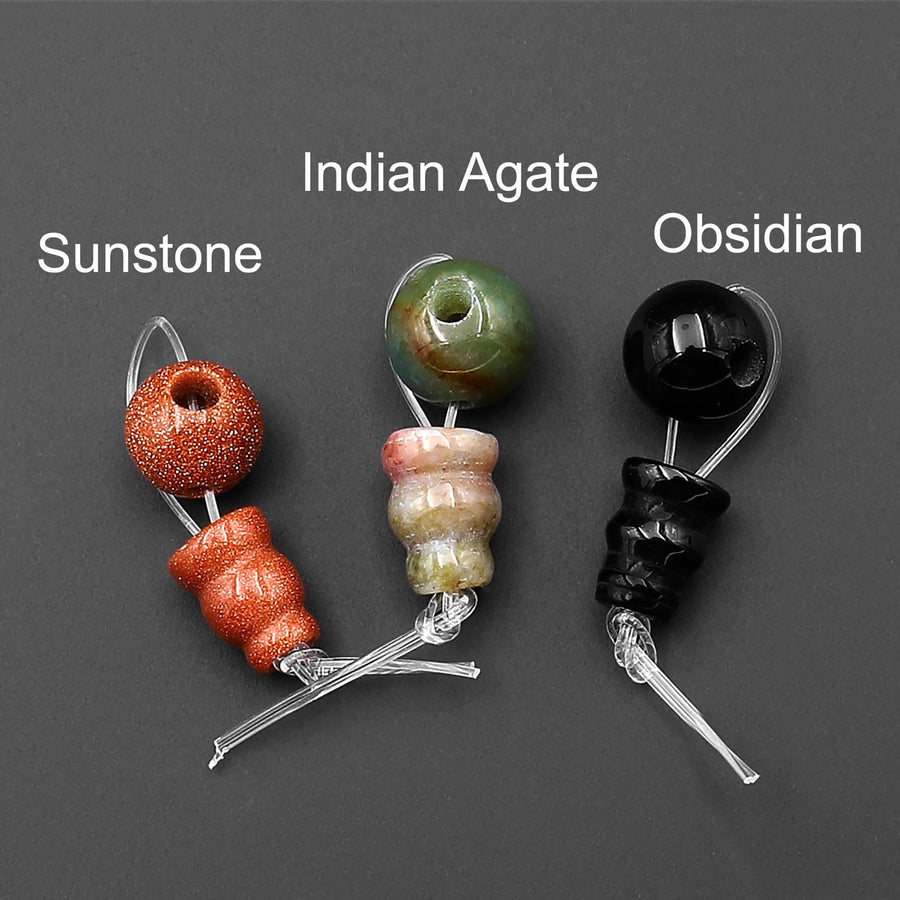 Natural Gemstone Guru Beads Three Holes T-Beads Mala Making 3 Holes Cones 8mm Goldstone Howlite Tiger's Eye Red Jasper Agate Obsidian